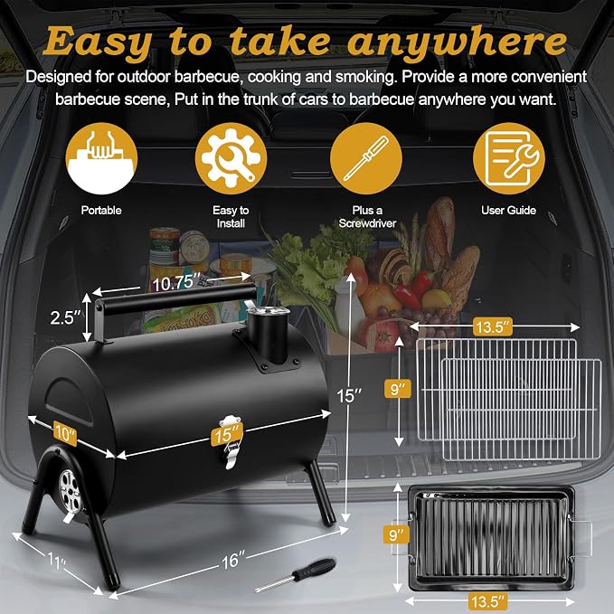 Joyfair Portable Charcoal Grill, Small Outdoor Camping Tabletop BBQ Grills | 2 IN 1 Double-Sided Barbecue Grill with Food Tray & Rack for Home Patio BBQ Grilling, Heavy Duty & Multi-use, (230Sq.in)