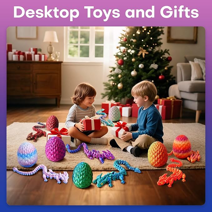 FYEFKJSA 3D Printed Dragon Eggs with Dragon Inside - 12Inch,Articulated Fidget 3D Printed Animals, Interesting Decorative Gift, Easter Basket Essentials Stuffers (Laser Purple)