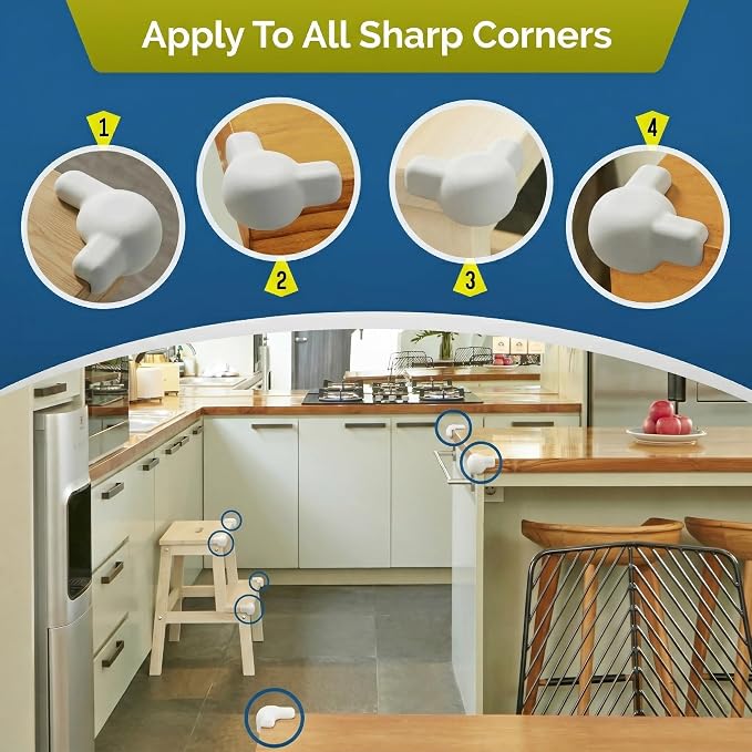 Silicone Corner Protectors for Baby Proofing โ Soft Adhesive Corner Guards for Tables & Furniture, Child Safety Edge & Corner Bumpers. Protects Toddlers from Sharp Edges (12 Pack/White)