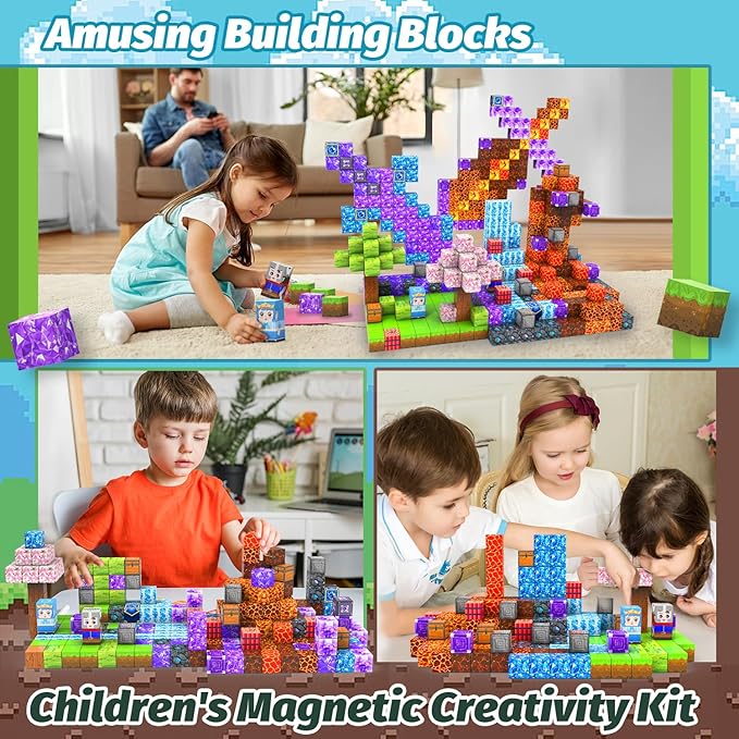 Magnetic Blocks for Kids, 100PCS 1inch Magnetic Building Cube Toys with Mine Sword Theme, Stacking Magnets Construction Toy Birthday Gifts for Boys and Girls Age 3+ Years Old