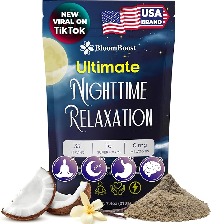 BloomBoost Magnesium Glycinate Powder, Upgraded Formula with Vanilla Coconut Powder, GABA, L-Theanine, Ashwagandha and Chamomile, Natural Berry Flavor - Perfect for Evening Wind-Down & Cozy Nights