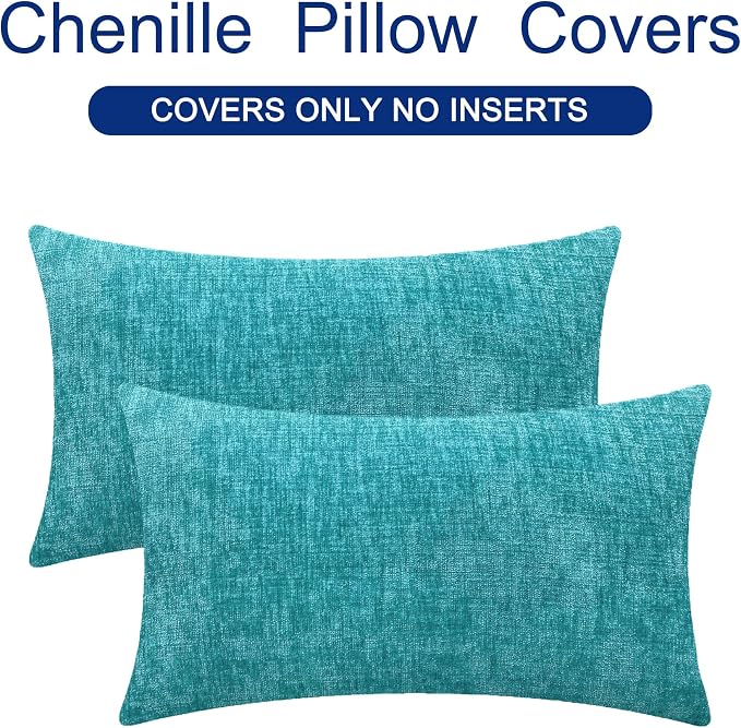 CaliTime Decorative Couch Throw Pillow Covers 26 X 16 Inches Lake Blue | Pack of 2, Cozy Chenille Cushion Cases for Sofa Bed Living Room Farmhouse Home