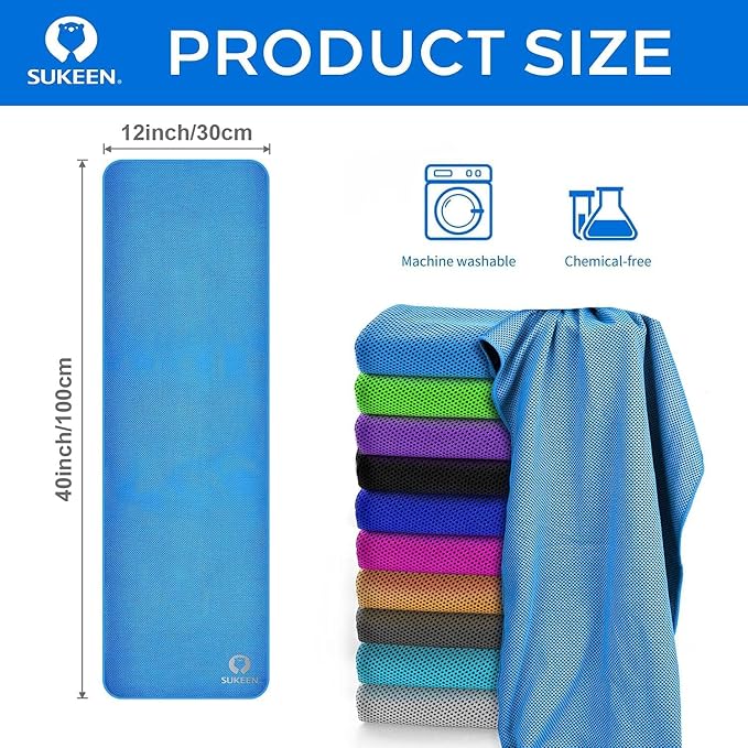 Sukeen Cooling Towels 6 Pack (40"x12") for Neck and Face, Cooling Neck Wraps, Ice Towel for Hot Weather, Soft Breathable Chilly Gym Towels for Work Out, Yoga, Running, Camping & More Activities