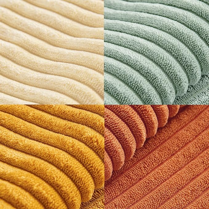 MIULEE Fall Teal-Orange Decorative Throw Pillow Covers 24x24 Inch Set of 4 Boho Corduroy Striped Cushion Cases Modern Farmhouse Patchwork Pillow Cases for Couch Sofa Bedroom Home Decor