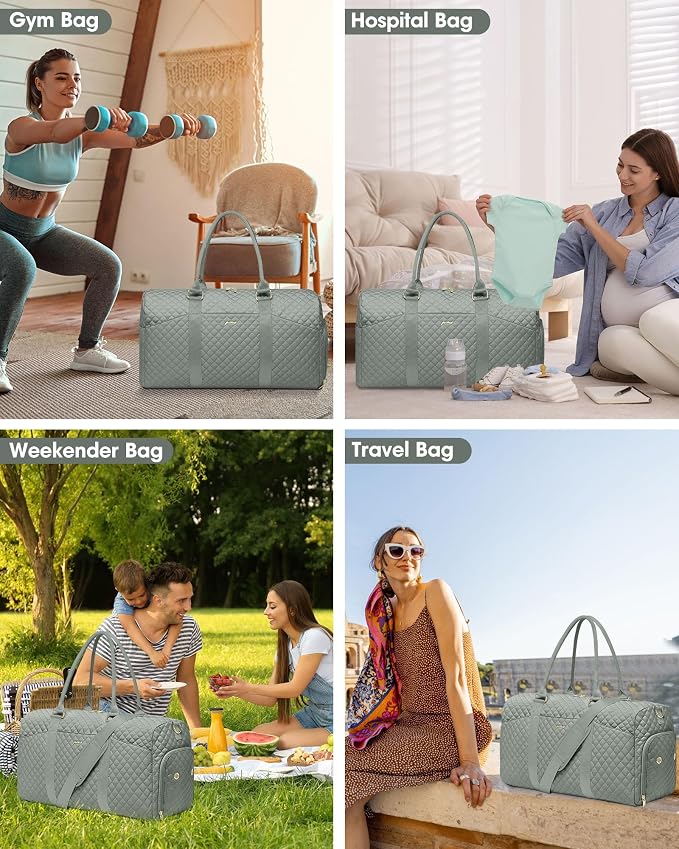 Women Weekender Travel Duffle Bag: Travel Duffel Overnight Bags with Shoe Compartment Large Carry on Tote with Toiletry Bag Weekend Traveling Yoga Gym Hospital Bag for Women with Wet Pocket Green