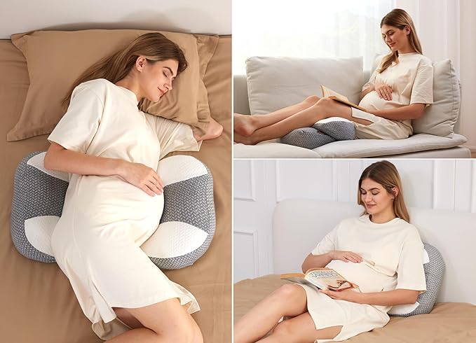 Momcozy Plus W Shaped Pregnancy Pillow for Sleeping - Adjustable Maternity Pillow for Side Sleepers - Portable Wedge Belly Support -Compact Design for Back Belly and HIPS