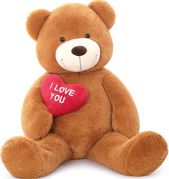 MaoGoLan Big Teddy Bear 4.3ft Stuffed Animal, I Love You Red Heart Giant Teddy Bear Plush Toy, Large Stuffed Animal Gift for Girlfriend, Boyfriend, Kids,Dark Brown