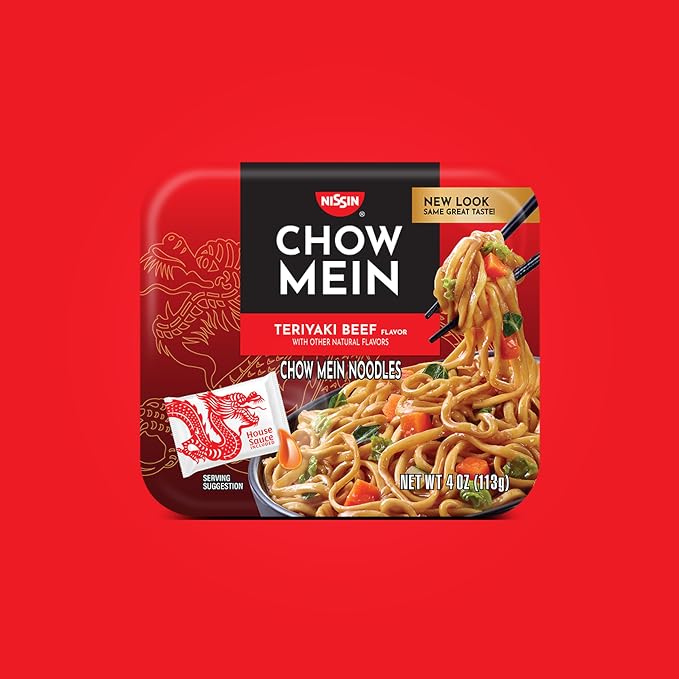 Nissin Chow Mein Noodles, Teriyaki Beef, 4 Ounce (Pack of 8) | 10g Protein