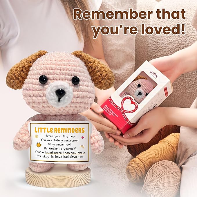Gossby Inspirational Gift for Women, Men - Positive Dog Crochet - Little Reminders from Tiny PUP - Christmas, Birthday, Emotional Support, Positive Dog Lover Gift for Friend, Coworker, Teacher, Mom