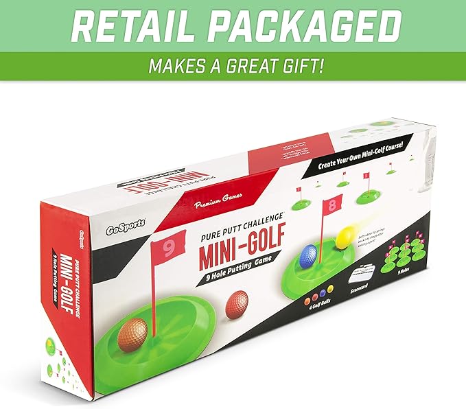 GoSports Pure Putt Challenge Mini Golf Game - Build Your Own Course at Home, The Office or On The Green - Includes 9 Holes, 4 Balls, Dry-Erase Scorecard, Tote Bag & Rules