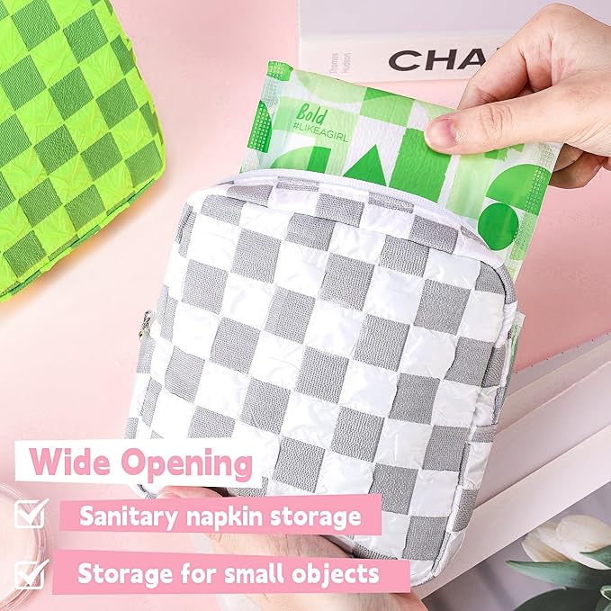 Sanitary Napkin Storage Bag Polyester Fabric Period Bag for Teen Girls Sanitary Pad Pouch for Sanitary Napkins/Tampons/Panty Liners Privacy Protector Pad Bag (Bubble-Check, Pink)