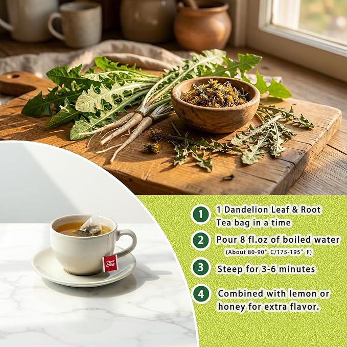 Samcci - Dandelion Leaf & Root Tea bags, 50 Teabags, Natural Roasted Dandelion Herbal Tea for Liver & Kidney Health, Support Digestion & Enhance Immune System, Caffeine Free