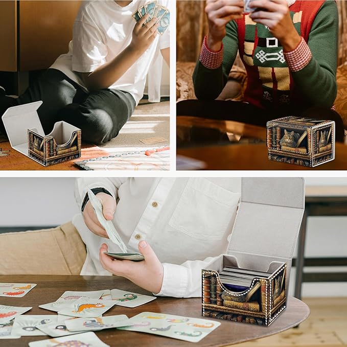 Card Game Storage Box for TCG Commander Deck Box MTG Card Box Organizer Trading Card Case TCG Card Storage Box Magnetic Closure Creative Pattern, Cat Books On Top Of Bookshelf