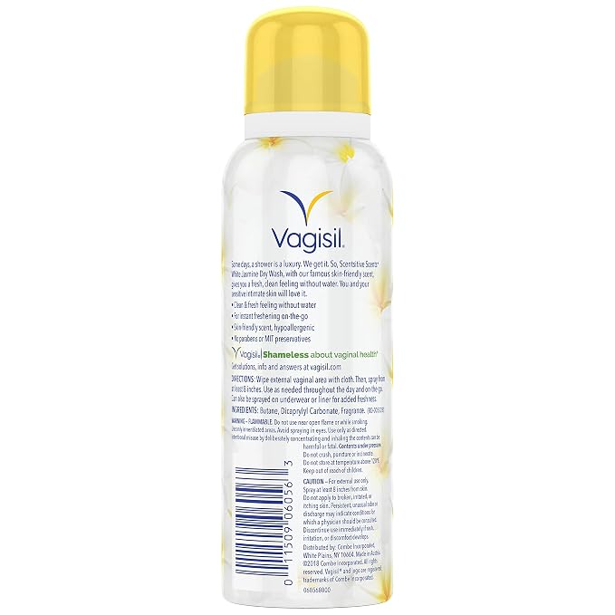 Vagisil Scentsitive Scents Feminine Dry Wash Deodorant Spray for Women, Gynecologist Tested, Paraben Free, White Jasmine, 2.6 Ounce (Pack of 1)