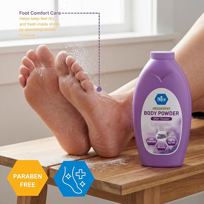 MED PRIDE Talc-Free Cornstarch Body Powder, Lavender Scent, 13 oz Bottle
