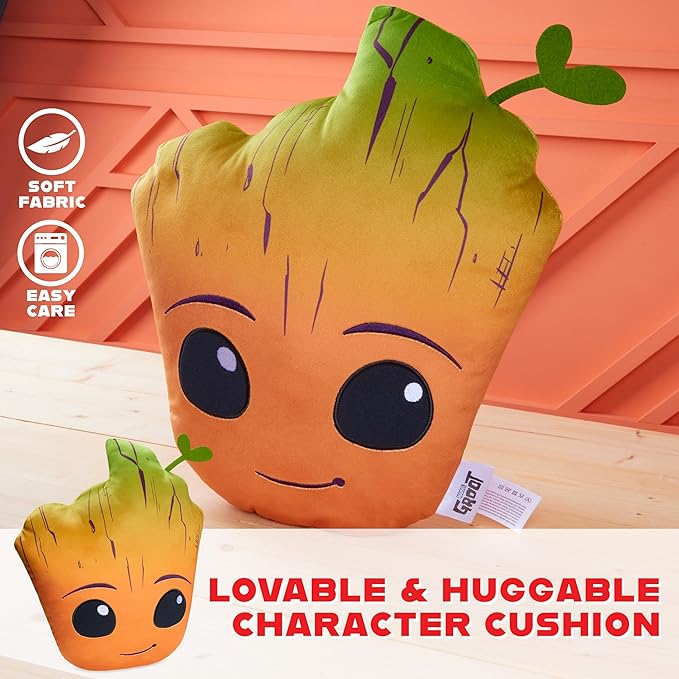 Disney Stitch 3D Plush Cushions for Bed Travel, Cute Cuddle Pillow Stuffed Character Pillow, Bedroom Accessories, Room Decor, Gifts for Kids (Orange Groot, L14.56 x W12.2)