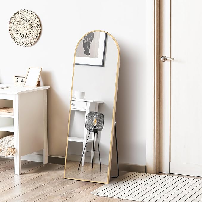OLIXIS 59"x16.6" Arched Full Length Mirror, Full Body Mirror with Stand | Aluminum Alloy Thin Frame, Free Standing Mirrors for Bedroom, Hanging or Leaning Floor, Living Room Bedroom, Gold