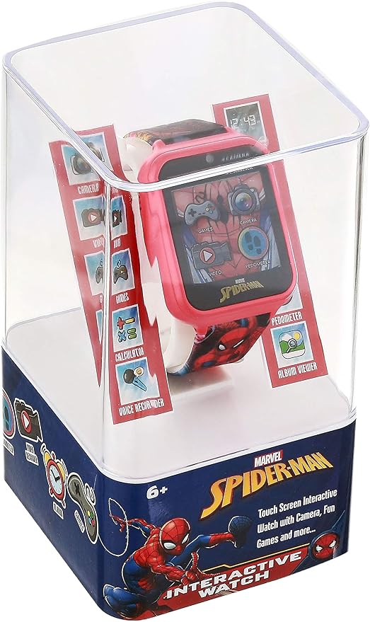 Spider-Man Kids Smartwatch - Interactive LED Screen with 10 Custom Watch Faces, Camera, Games, Alarm, Step Tracker & More - Fun Gift for Boys with Marvel Silicone Strap - Fits Wrists 5.5'' to 8.0"