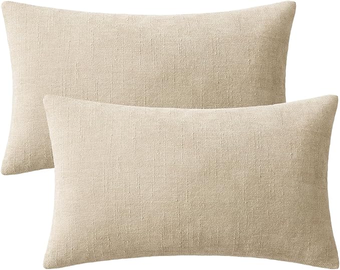 MIULEE 12x20 Inch Lumbar Textured Chenille Throw Pillow Covers Beige | Pack of 2 Decorative Soft Throw Pillows, Solid Textured Cushion Covers, Modern Home Decor for Couch Sofa Bedroom Living Room