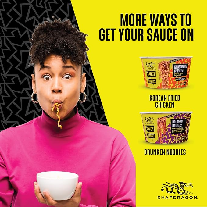 Snapdragon Saucy Instant Noodles with Soy Scallion Sauce - Quick Meal, Snack, and Lunch. 6-Pack Microwave Noodles for Cup, Bowl, Ramen or Asian Stir Fry