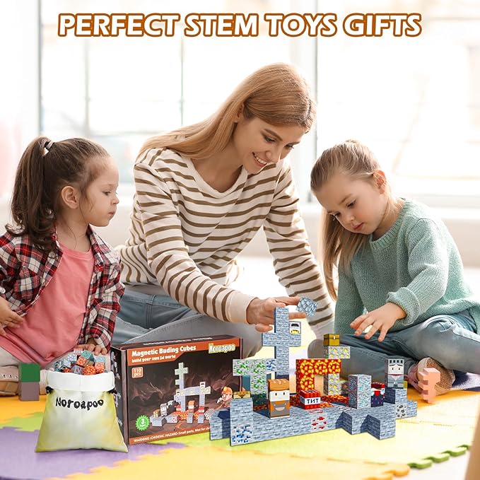 Magnetic Blocks - Build Mine Magnet Craft World Set, Magnetic Tiles LE Building go Blocks Toddler Toys STEM Sensory Outdoor Toys for 3+ Year Old Boys & Girls, Creative Kids Games Kids Toys-110PCS