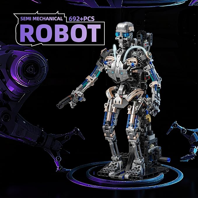 692PCS Mechanical Skeleton Robot Building Block Set,3D Poseable Model with LED Light, Movable Linkage Gears, Display Stand, STEM Toys Gift for Kids & Adults Perfect for Horror Fans & Gothic Room Decor