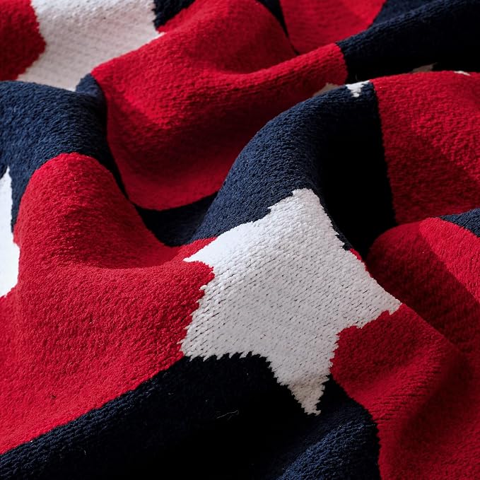 Patriotic Ultra Soft Knit Chenille Throw Blanket - Red White Blue Stars American Flag Pattern Cozy Blankets for Couch, 4th of July Memorial Independence Day Gifts, 50"x60", Red&Blue
