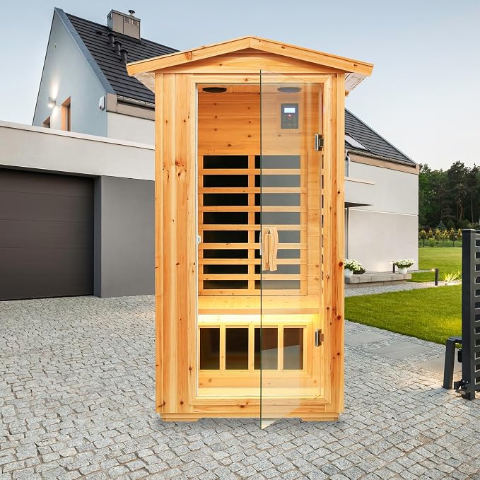 Saunas 901V Far Infrared Sauna, Outdoor Wooden Dry Sauna Low EMF (Hemlock Wood, 1-Person Size)