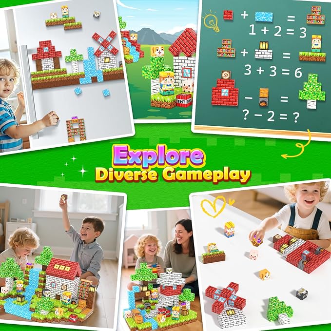 Magnetic Blocks - Mine Magnet World Building Toys for Kids Ages 5-7 6-8 8-12, STEM Magnetic Building Blocks Kids Sensory Toys Games, Present for 3+ Year Old Boys and Girls