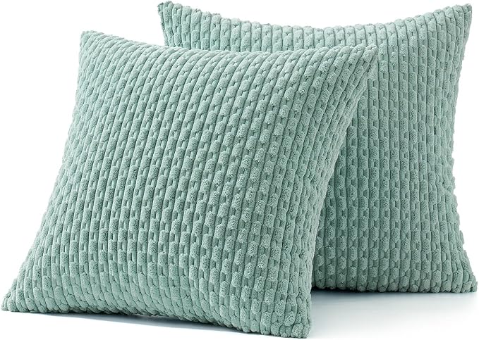 MIULEE Decorative Throw Pillow Covers 18x18 Turquoise Textured Corduroy | Pack of 2 Striped Pillow Covers Modern Farmhouse Home Decor for Couch Bed Sofa Living Room