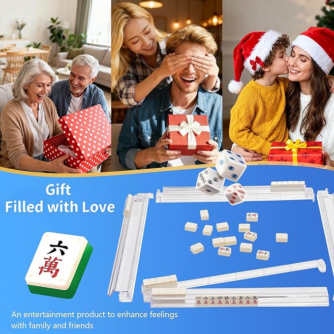 4 PCS Mahjong All-in-One Tile Rack & Pusher,Clear Majiang Tile Racks,Modern Mahjong Racks with Built-in Pushers