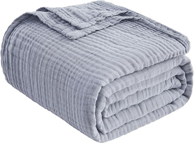 EMME Muslin Blankets for Adults Throw Blanket for Couch Breathable Gauze Soft Lightweight Airy Dusty Blue Queen 90" x 90"