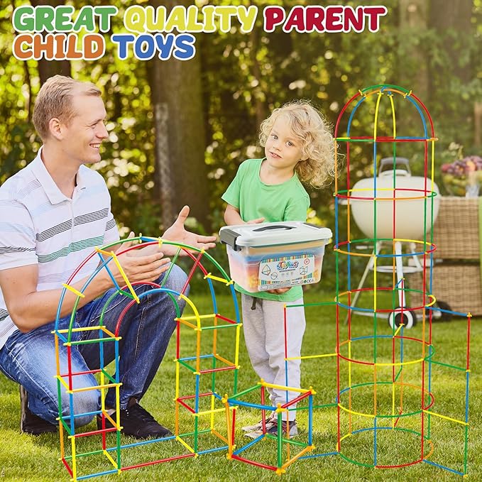 500Pcs Straw Building Toys, STEM Kits Construction Toys for Kids Ages 4-8, Interlocking Engineering Blocks Set for 3 4 5 6 7 8 9+ Year Old Boys & Girls, Learning Educational Birthday