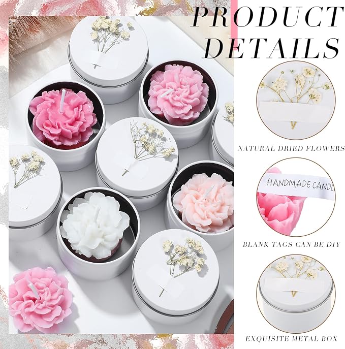 Threlaco 12 Pcs Flower Candles Scented Bridesmaid Gift Set Soy Wax Aromatherapy Candles Bulk for Wedding Bridal Shower Home Guests Women Valentines Mothers Day Anniversaries Favor(Pink Gradient)