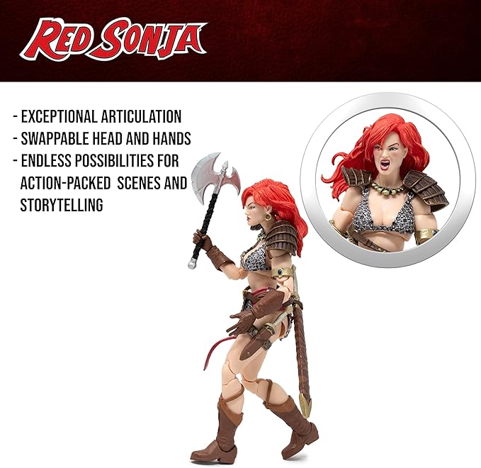 Boss Fight Studio Epic H.A.C.K.S. Red Sonja Deluxe Action Figure with Grim Spectre & Pirate Skeletons – Set of 3 Highly Articulated Collectible Figurines – Interchangeable Parts & Accessories – 1:12