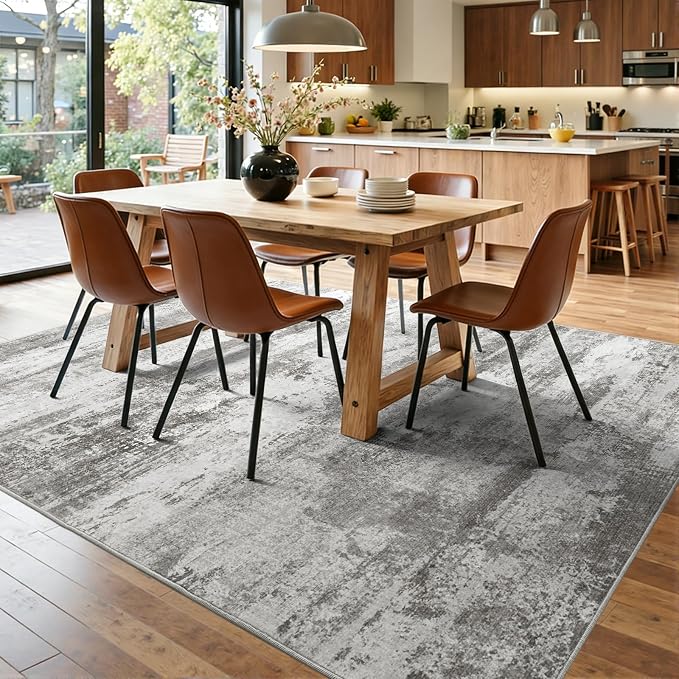 8x10 Ft Large Abstract Area Rugs for Living Room, Soft Non-Slip Modern Washable Rugs Print Pattern Carpet for Bedroom Indoor Floor Nursery Home Decor (Grey)