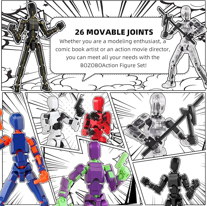 T13 Action Figure Set, 6PCS T 13 Robot Action Figure Titan 13 3D Printed Toys Articulated, for Modeling Enthusiasts Etc Birthday Gifts & Children's Day Gifts for Kids 5-8 Years Old๏ผAssembly Required๏ผ