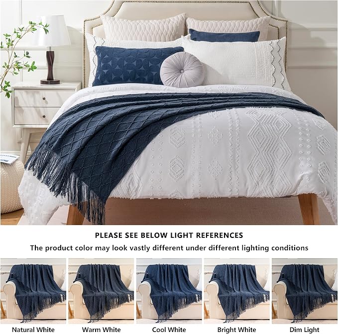 BATTILO HOME Navy Throw Blanket for Couch, Decorative Navy Blue Throw Blanket for Sofa Bed Room Decor, 50"x60" | Decorative Dark Blue Throw Blanket for Sofa Bed Room Decor, Knit Throw Blanket for Home Decor