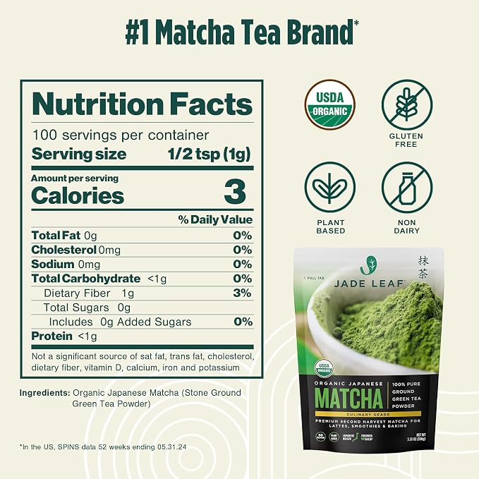 Jade Leaf Matcha Organic Culinary Grade Matcha Powder - Japanese Green tea for Baking, Smoothies, Lattes, and Skin Care, 100g / 3.53 Ounce (Pack of 1)
