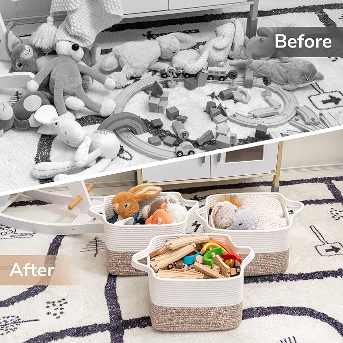 Goodpick Woven Storage Basket for Shelves, 13" x 10" x 9", Brown | Stylish Gift Basket for Home Decor, Cotton Rope Baskets for Toys, Books & Towels, Nursery & Bedroom Closet Organization
