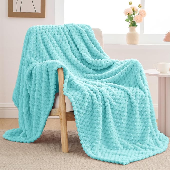BEDELITE Aqua Twin Blanket for Couch, Soft Cozy Gifts for Women, 60 * 80 | 3D Jacquard Decorative Fleece Blanket, Super Soft Plush Throw, Cute Birthday Gift for Women & Men, Suitable for All Seasons
