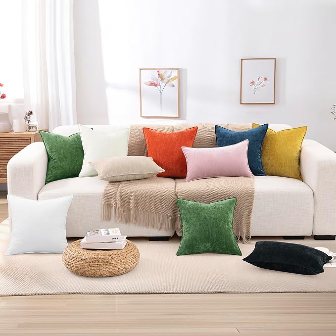 decorUhome Chenille Ultimate Gray Throw Pillow Covers 24x24 Set of 2 | Fall Soft Euro Sham Couch Decorative Modern Velvet Pillow Cases with Elegant Design for Sofa Bed Living Room Home Decor