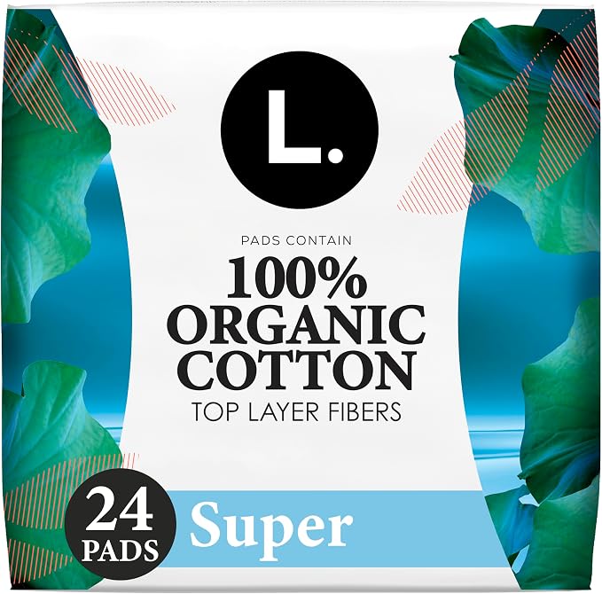 Ultra Thin Pads for Women, Organic Cotton Top Layer, Super Absorbency, Menstrual Pads with Wings, Made Without Synthetic Pesticides and Fragrances, 24 Count