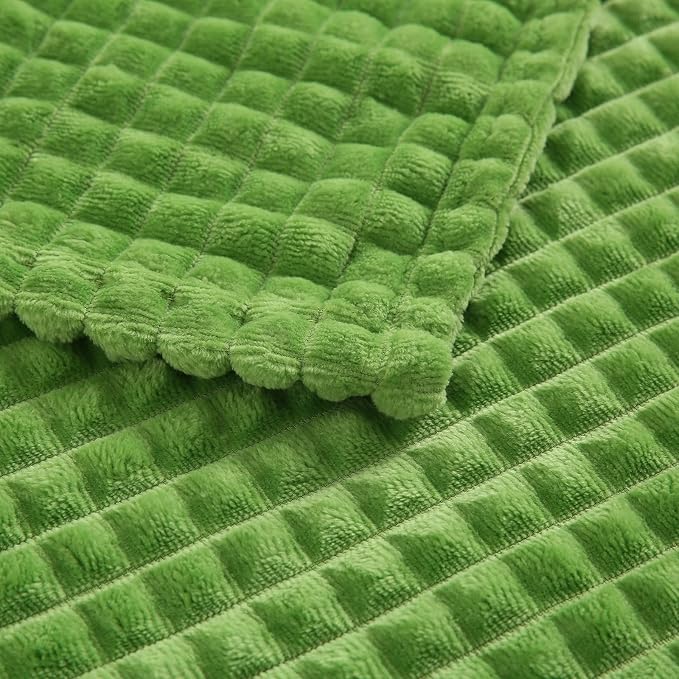Puncuntex Fleece Throw Blanket Apple Green 60"×80" with Square Grid Design | Super Soft Plush Cozy Flannel Throw Blanket Luxury for Couch Sofa Chair