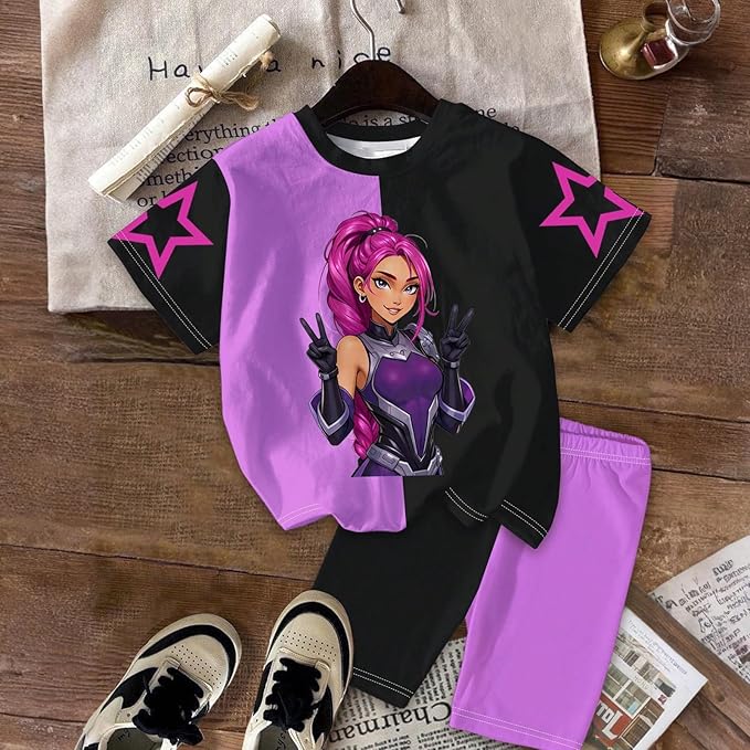 K-POP DEM0N Hunters Outfits for Girls, 2 Piece T-Shirts and Apparel Sets Birthday Gift