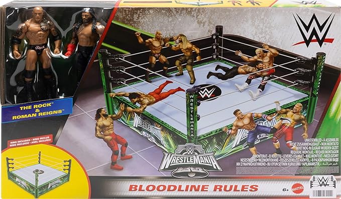 Mattel WWE Bloodline Rules Playset with Ring & 2 Action Figures, Includes The Rock & Roman Reigns 6-inch Superstar Collectibles