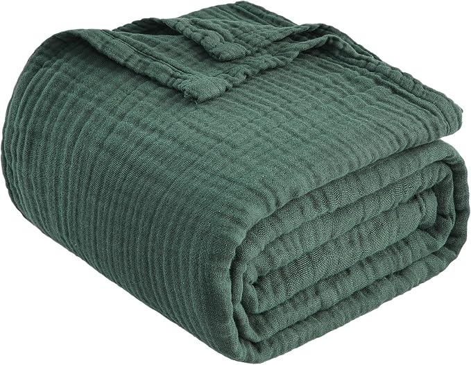 EMME Muslin Blankets for Adults Throw Blanket for Couch Breathable Gauze Soft Lightweight Airy Forest Green King 108" x 90"