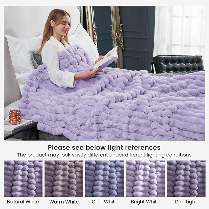 Cozy Bliss Faux Fur Throw Blanket for Couch, Cozy Warm Plush Striped Blanket for Sofa Bedroom Living Room, 60 * 80 Inches Lavender