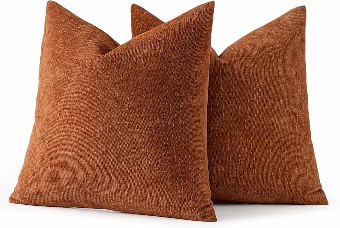 MIULEE 24x24 Inch Euro Textured Chenille Fall Pillow Covers Burnt Orange | Pack of 2 Fall Decorative Soft Throw Pillows, Solid Textured Cushion Covers, Home Decor for Bed Couch Sofa Bedroom Livingroom