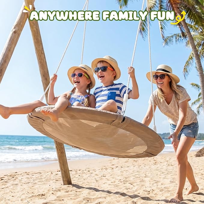 Trekassy 700lb 40 Inch Saucer Tree Swing for Kids Adults Outdoor 900D Oxford Waterproof with 2pcs Tree Hanging Straps, Steel Frame and Adjustable Ropes, Taupe